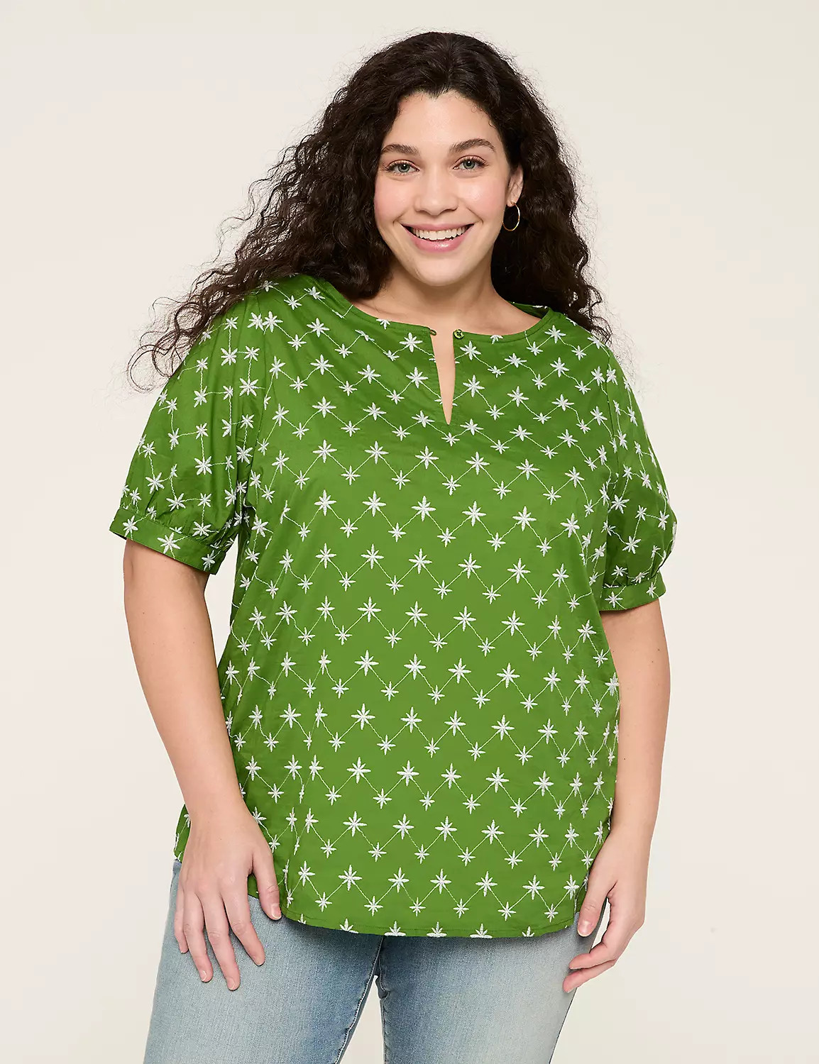 Embroidered Elbow-Sleeve Popover Blouse | Lane Bryant (US)