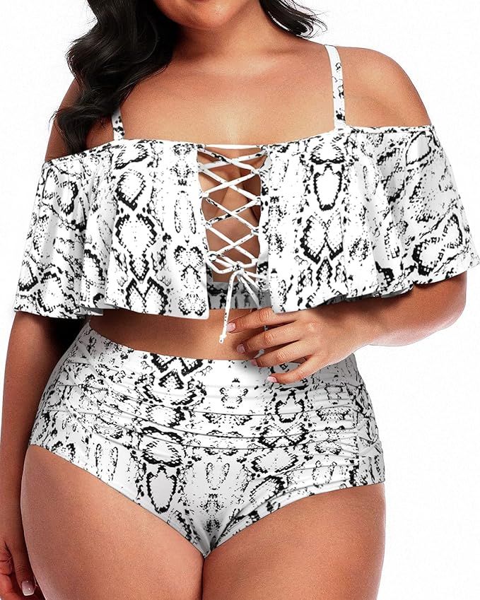 Daci Women Plus Size Two Piece Swimsuits High Waisted Bikini Sets Lace Up Flounce Tummy Control B... | Amazon (US)