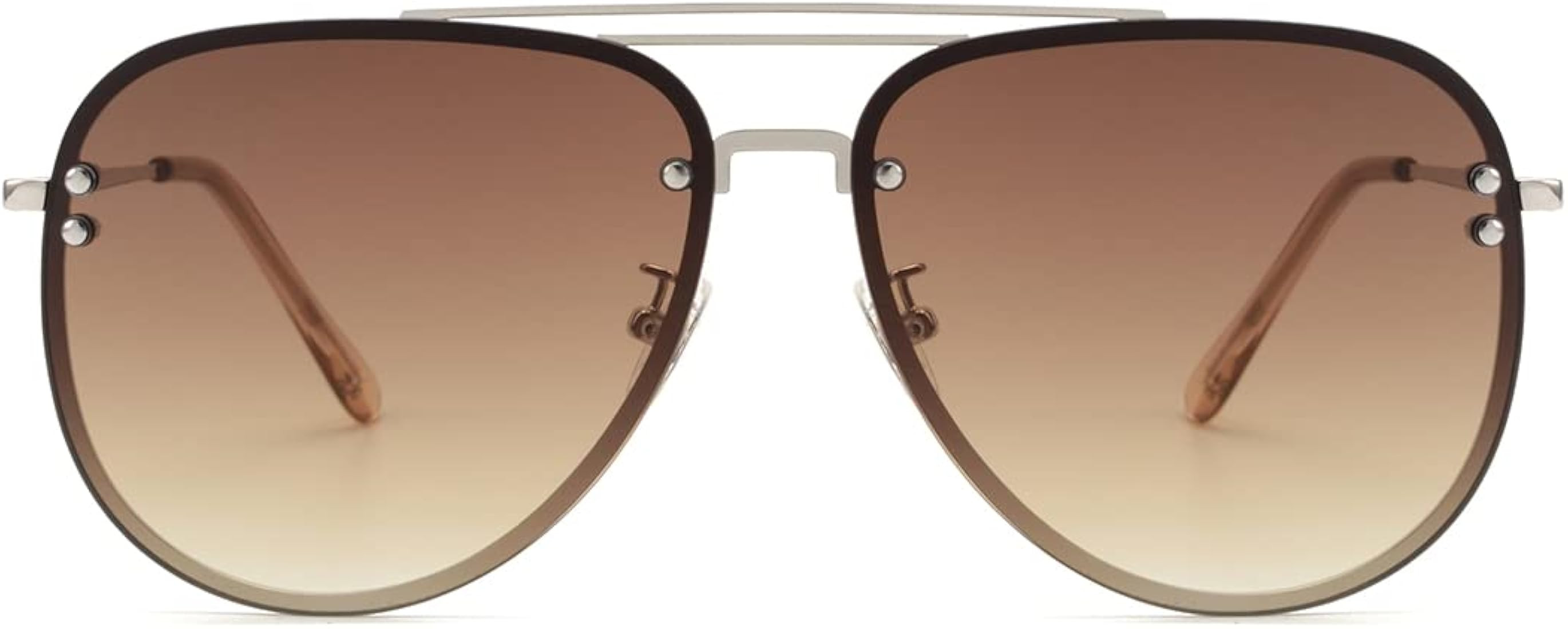 VIVIENFANG Premium Rimless Oversized Aviator Sunglasses for Women, Polarized PC Lens UV Protectio... | Amazon (US)