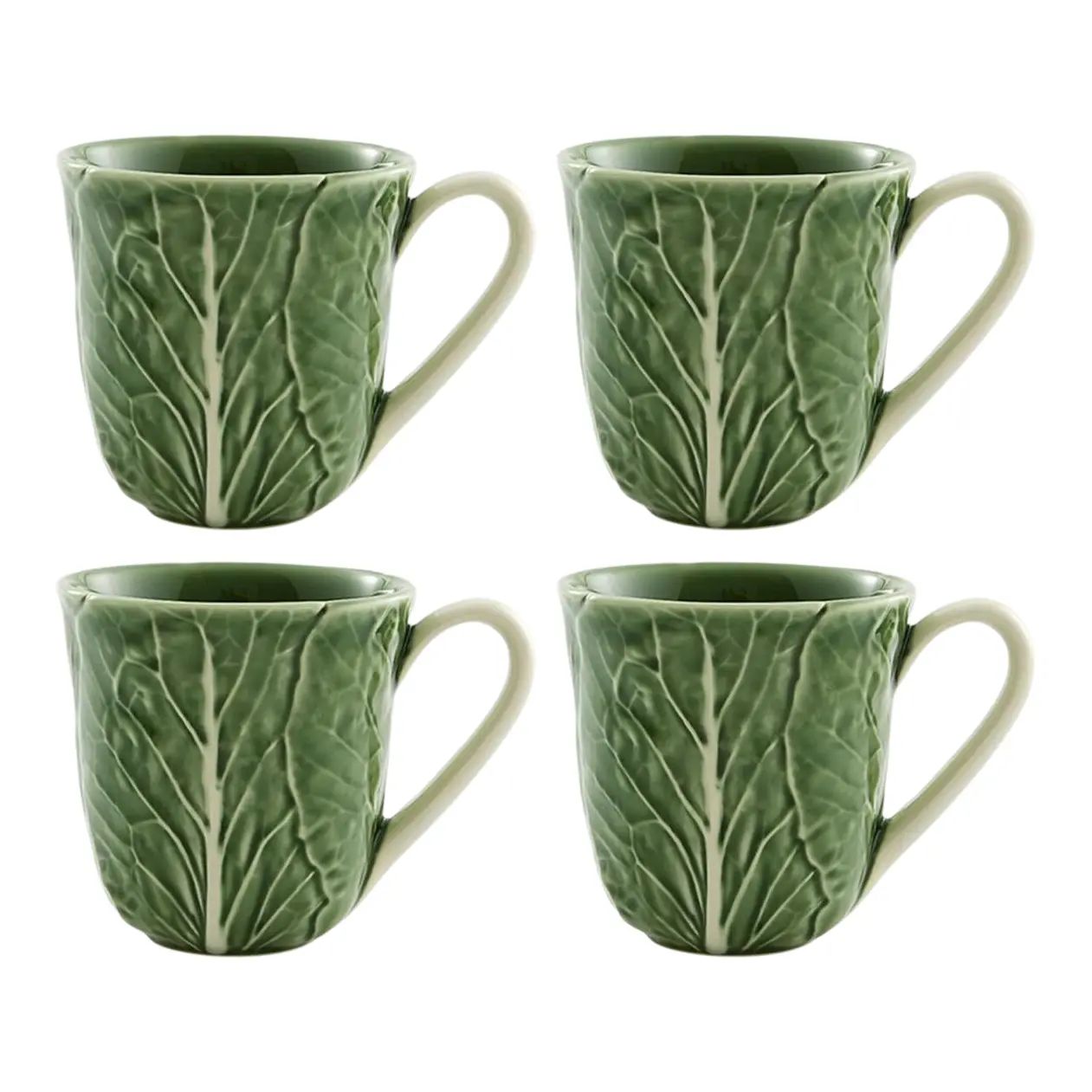 Bordallo Pinheiro Cabbage Mug, Green, Set of 4 | Chairish