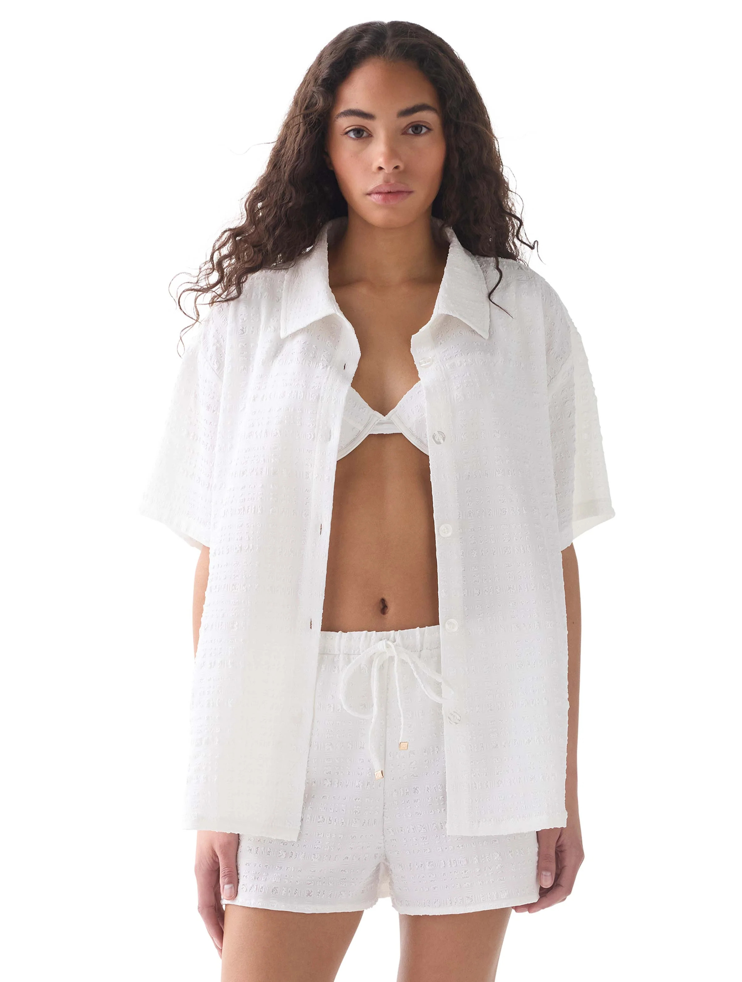 kate spade new york Oversized Short Sleeve Textured Button Up Shirt Co | Beach2Ocean
