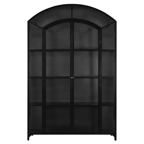 Stancil Industrial Matte Black Iron Frame Clear Glass Door Wide Arch Display Case | Kathy Kuo Home