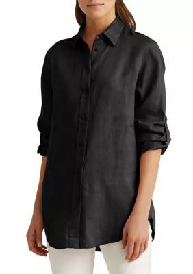 Lauren Ralph Lauren Women's Roll Tab Sleeve Linen Shirt, Black, XS | Belk