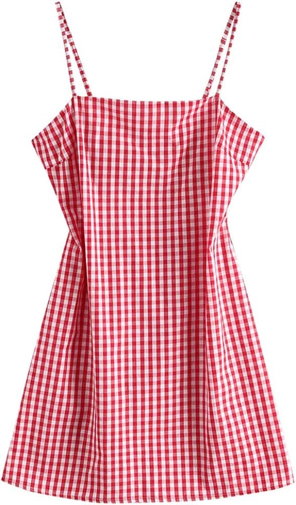 Women's Mini Dress Spaghetti Straps Sleeveless Boho Beach Dress | Amazon (US)