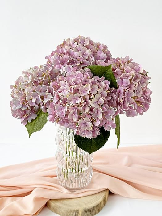 4 Pcs 20'' Real Touch Hydrangeas Light Pink Artificial Hydrangeas Flowers Faux Latex Lifelike Hyd... | Amazon (US)