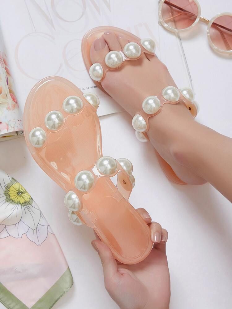 Faux Pearl Dual Vamp Slip-On Sandals | SHEIN