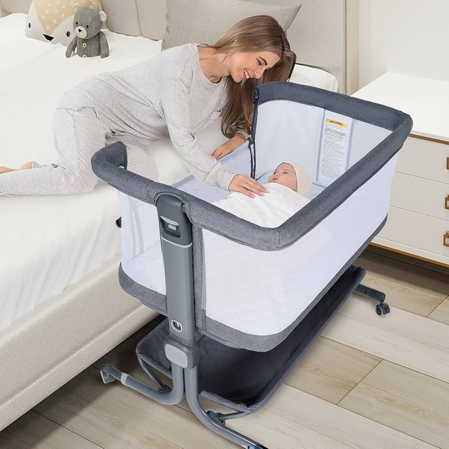 Baby Bassinet with Wheels, Easy Folding Portable Newborn Bedside Sleeper w/Storage Basket, All-Si... | Amazon (US)