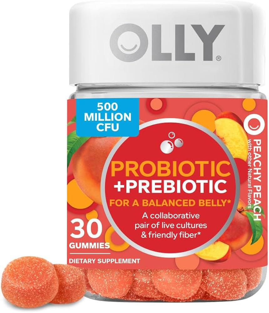 OLLY Probiotic + Prebiotic Gummy, Digestive Support and Gut Health, 500 Million CFUs, Fiber, Adul... | Amazon (US)