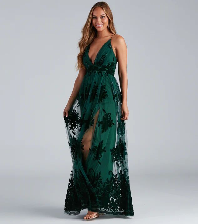 Morgan Formal Flocked Velvet Dress | Windsor Stores