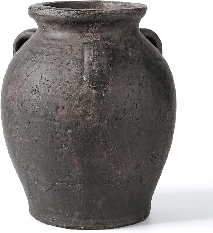 Handmade Black Ceramic Vases 9.5” Matte Antique Decorative Vase with 3-Ear Design Modern Rustic... | Amazon (US)
