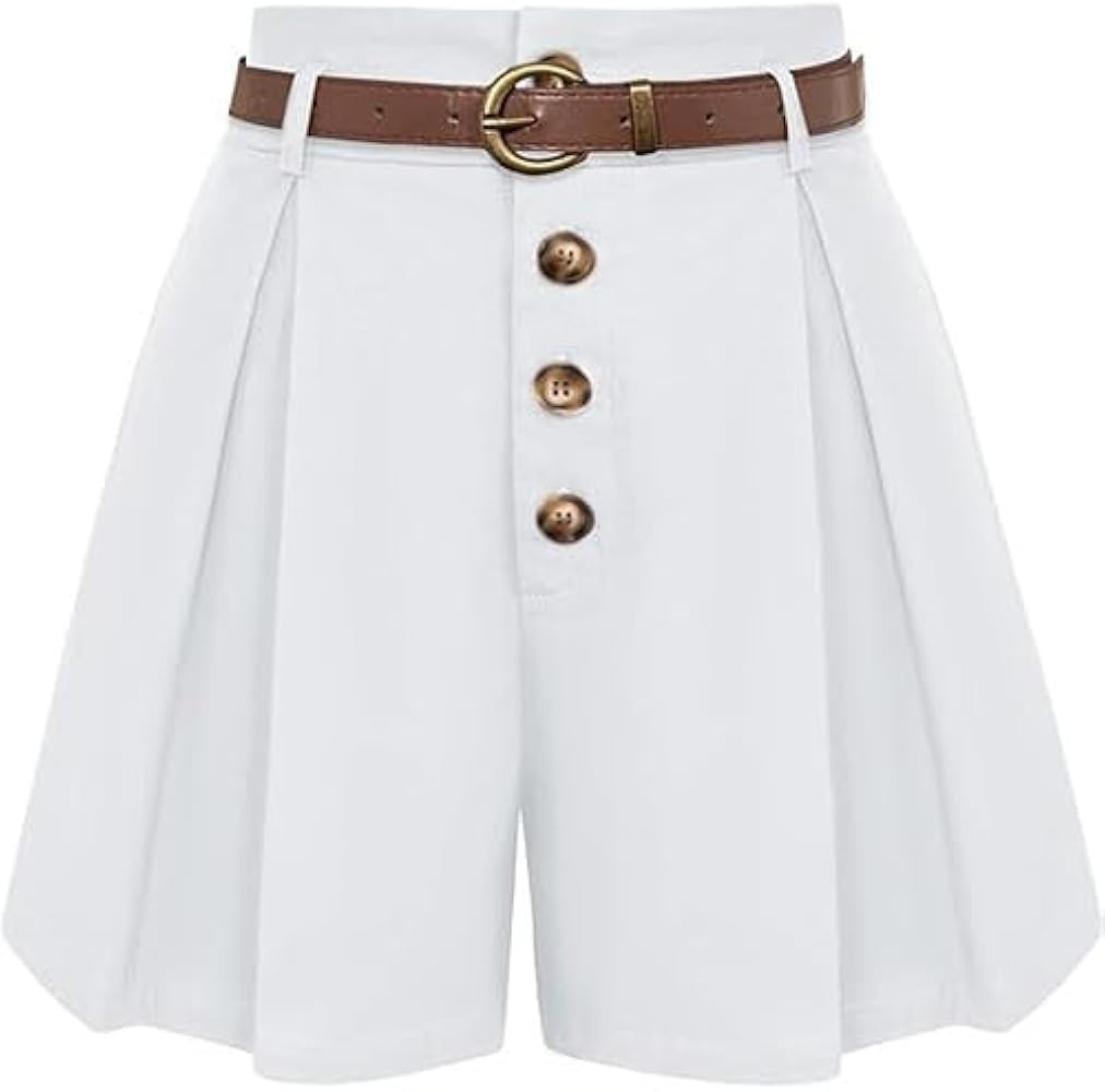 Women's High Waisted Buttoned Straight Wide Leg Casual Loose Fit Short Pants | Amazon (US)