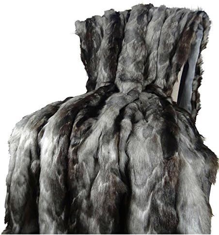 Thomas Collection Exotic Gray Fox Faux Fur Throw Blanket & Bedspread - Gray Charcoal Black Fox Fu... | Amazon (US)