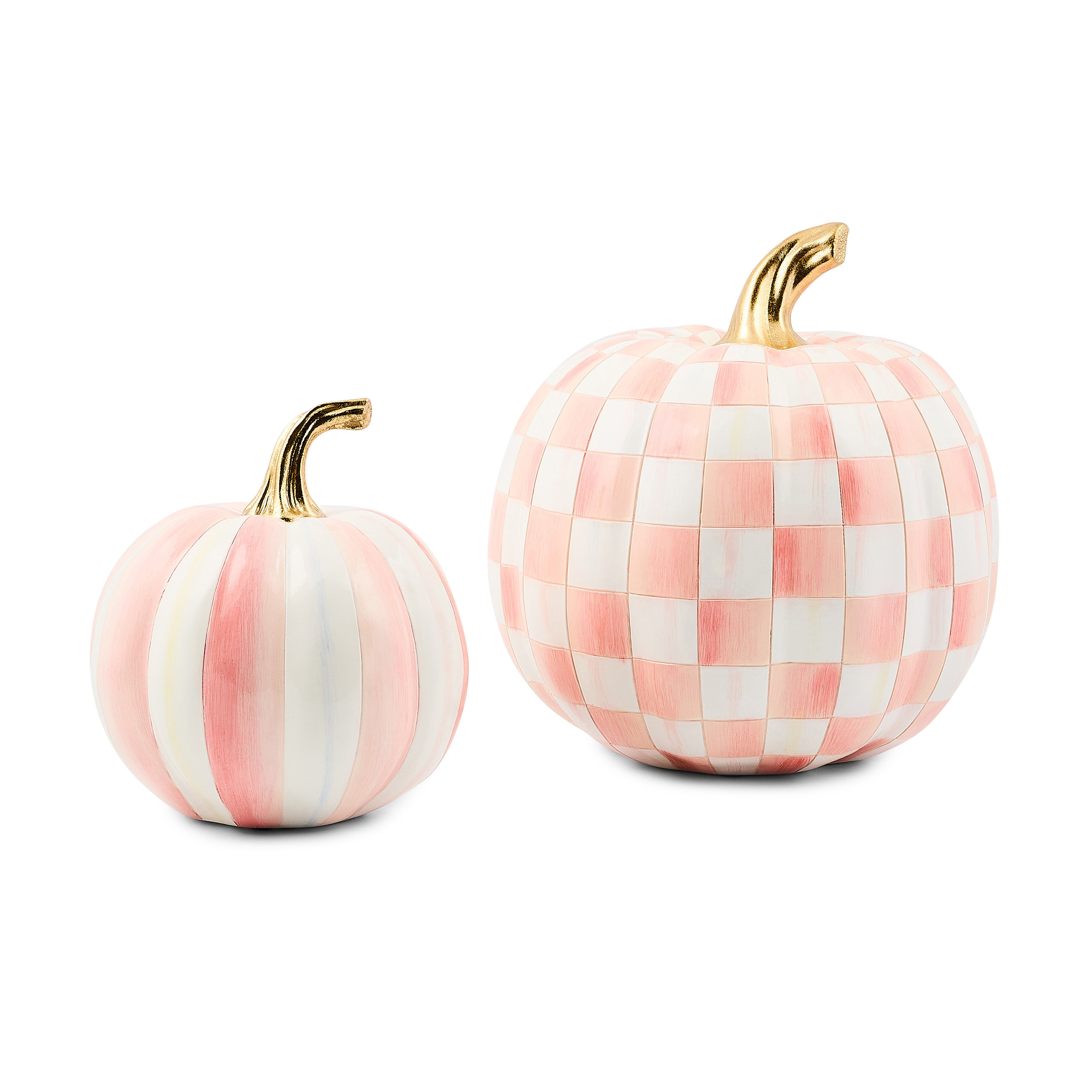 MacKenzie-Childs Classic Rosy Stripe Small & Check Medium Pumpkin Set | MacKenzie-Childs