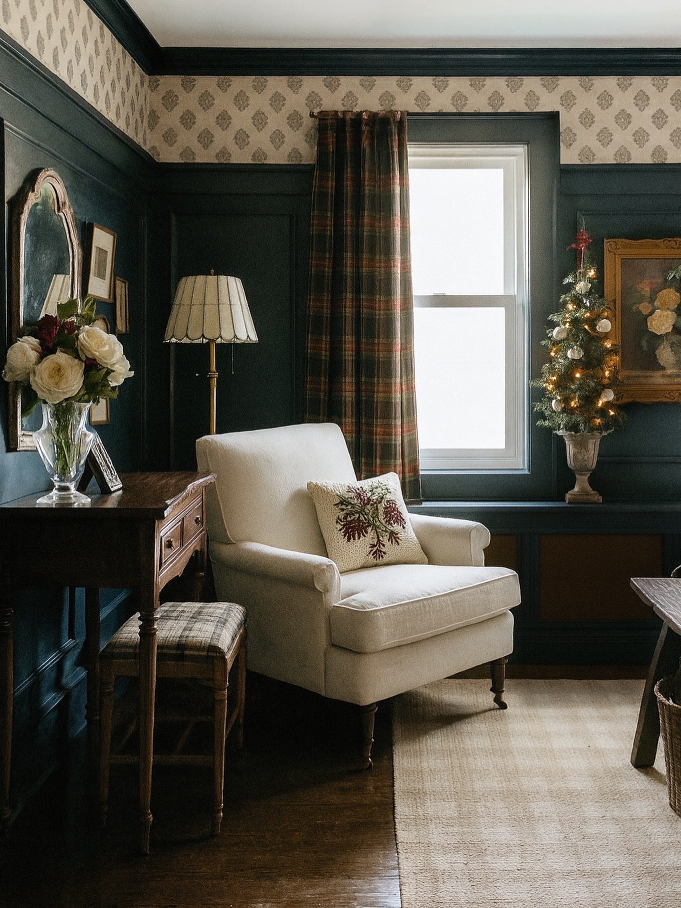 Even though this room doesn’t look like this anymore, I still love looking back at photos of it dressed for Christmas. The blue never really grew on me long-term, but the way it photographed during the holidays felt so magical in the moment. I toyed with the idea of curtains in here so many times, and looking back at this version makes me feel like I might bring one back again someday. Not functional, not sliding. Just a single panel on one side for a little softness and nostalgia. 

#christmastime #bedroominspo #holidaydecor