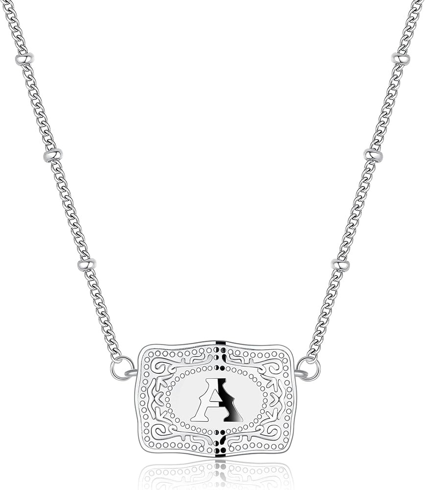 Mini Belt Buckle Initial Necklace for Women, 18K Gold/Silver Plated Initial Letter Pendant, Belt ... | Amazon (US)