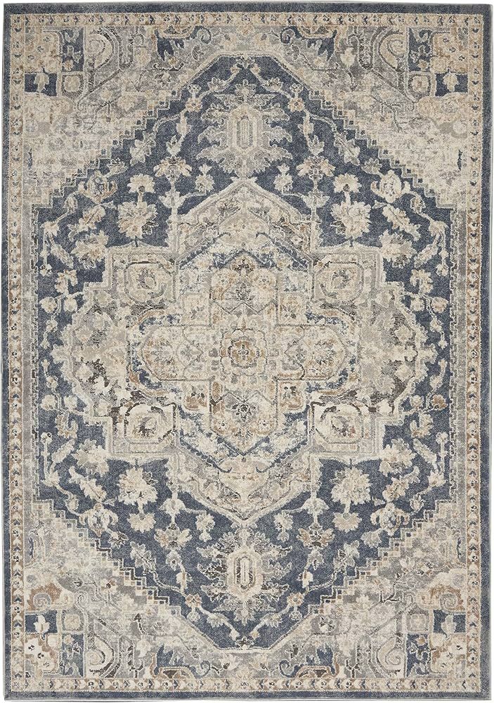 Nourison Concerto Traditional Ivory Blue 3'9" x 5'9" Area Rug, Easy Cleaning, Non Shedding, Bed R... | Amazon (US)