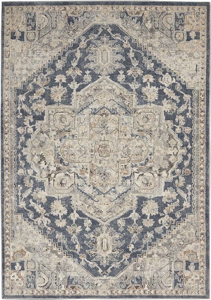 Nourison Concerto Traditional Ivory Blue 3'9" x 5'9" Area Rug, Easy Cleaning, Non Shedding, Bed R... | Amazon (US)