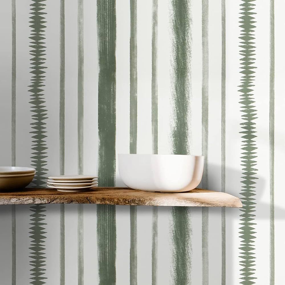 Peel and Stick Wallpaper Dark Green and White Contact Paper 17.3"×78.7" Line Stripe Wallpaper Re... | Amazon (US)