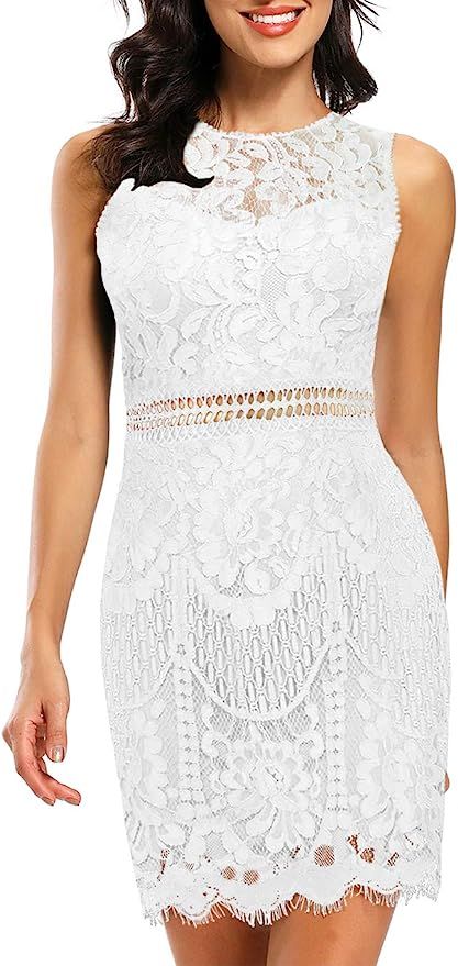 MSLG Women's Elegant Floral Lace Sleeveless Short Wedding Guest A-line Cocktail Party Dress 975 | Amazon (US)