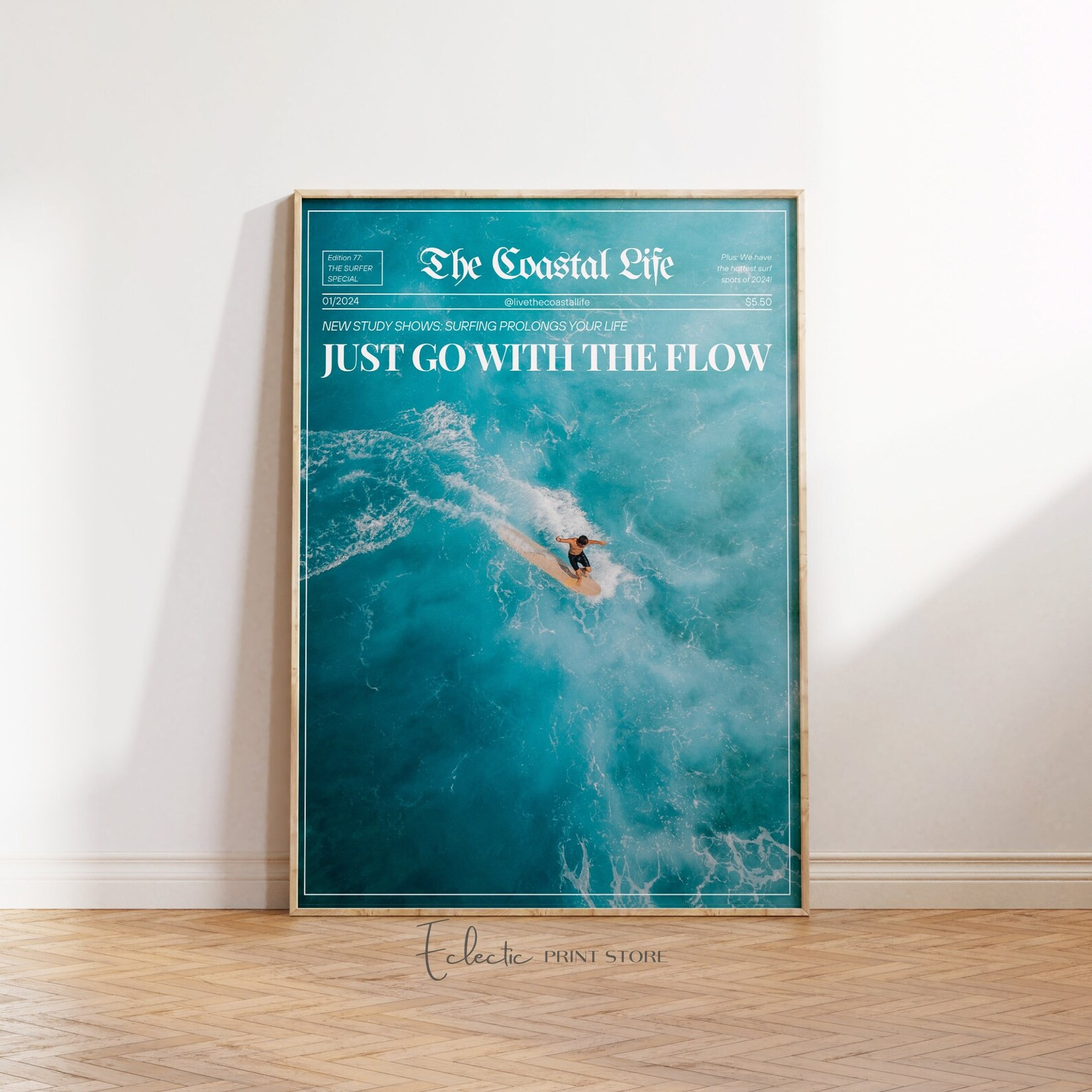Surf Magazine Cover Wall Art The Coastal Life Newspaper Print Surf Poster Preppy Coastal Wall Art... | Etsy (US)