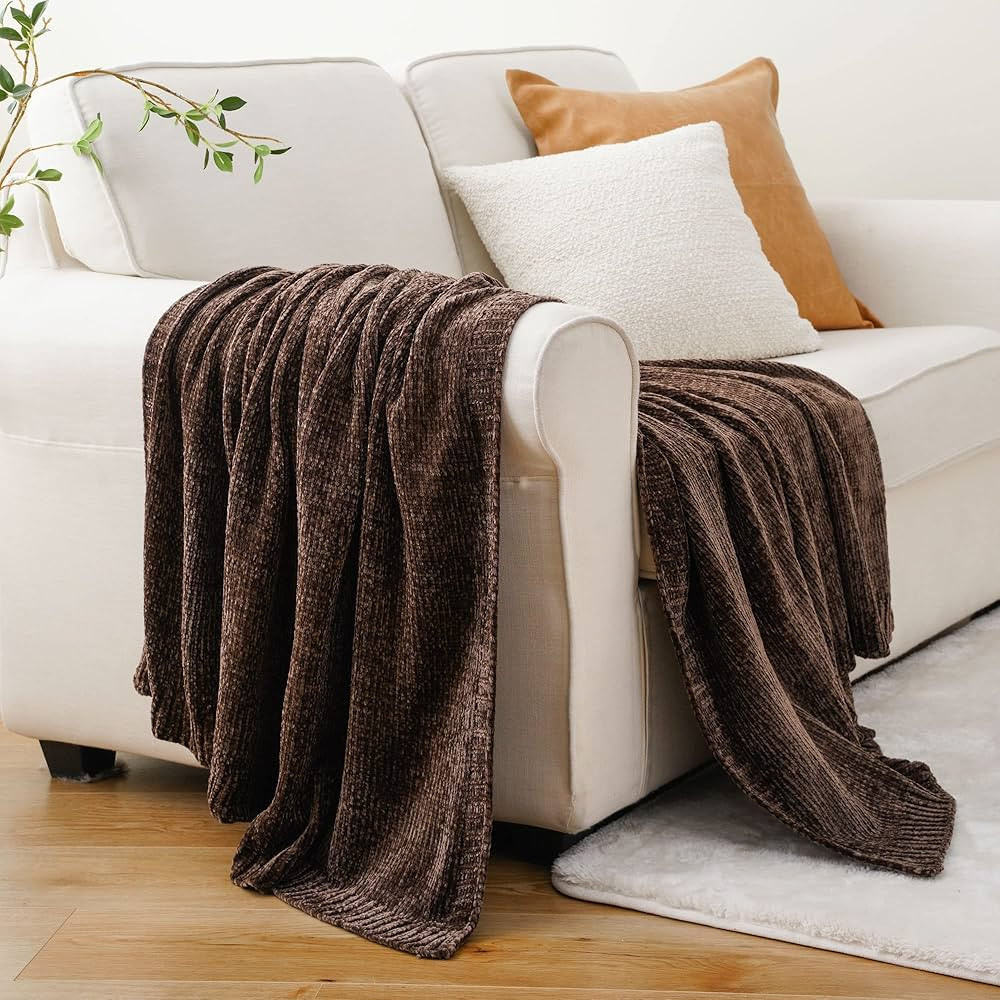 BATTILO HOME Brown Throw Blanket for Couch, Chenille Knit Blanket, Boho Throw Blanket for Home De... | Amazon (US)