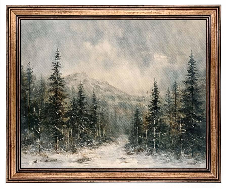 Framed Christmas Wall Art Rustic Landscape Snow Winter Forest Painting Canvas Print Wall Picture ... | Amazon (US)