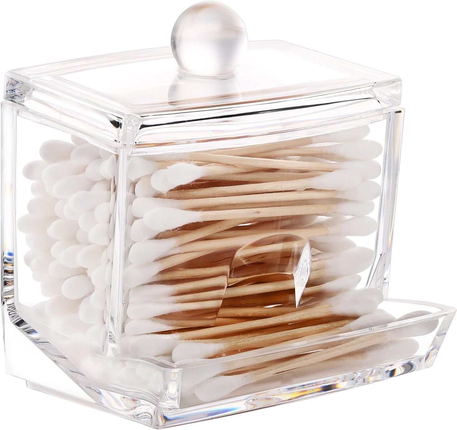 Luxspire Cotton Swab Holder, Acrylic Q-Tip Storage with Lid 7 oz, Clear Cotton Ball Swab Holder C... | Amazon (US)
