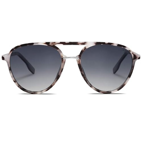 SOJOS Retro Aviator Polarized Sunglasses for Women Men Double Bridge Ladies Shades SJ2078 with Grey Tortoise Frame/Gradient Light Blue Lens | Amazon (US)