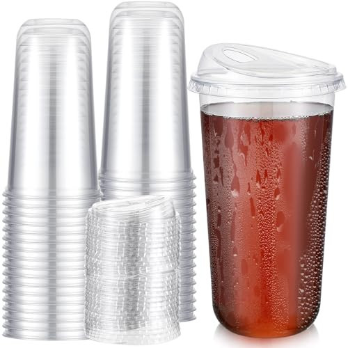 Ziliny 50 Sets Clear Plastic Coffee Cups with Sip Lids, Disposable Plastic PET Crystal Cups for Iced Coffee, Smoothie, Cold Beverage, Drink Shops and Party Catering(Clear,20 oz) | Amazon (US)