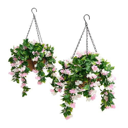 Improvements 15"" Faux Crepe Myrtle Hanging Baskets - Set of 2 - Red | HSN