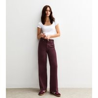 Women's Dark Burgundy Adalae High Waisted Wide Leg Jeans New Look | New Look (UK)