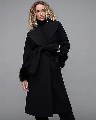 Faux Fur Cuff Shawl Lapel Wrap Coat | Express