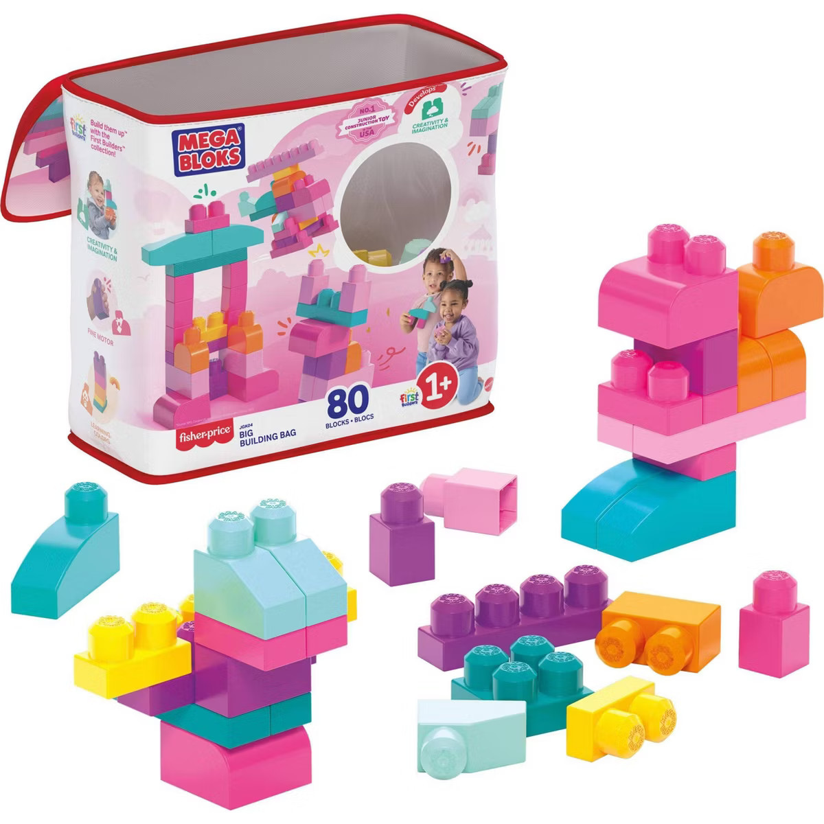 MEGA BLOKS First Builders Big Building Bag Toy Blocks with Pink Storage Bag for Toddler -  80pc | Target