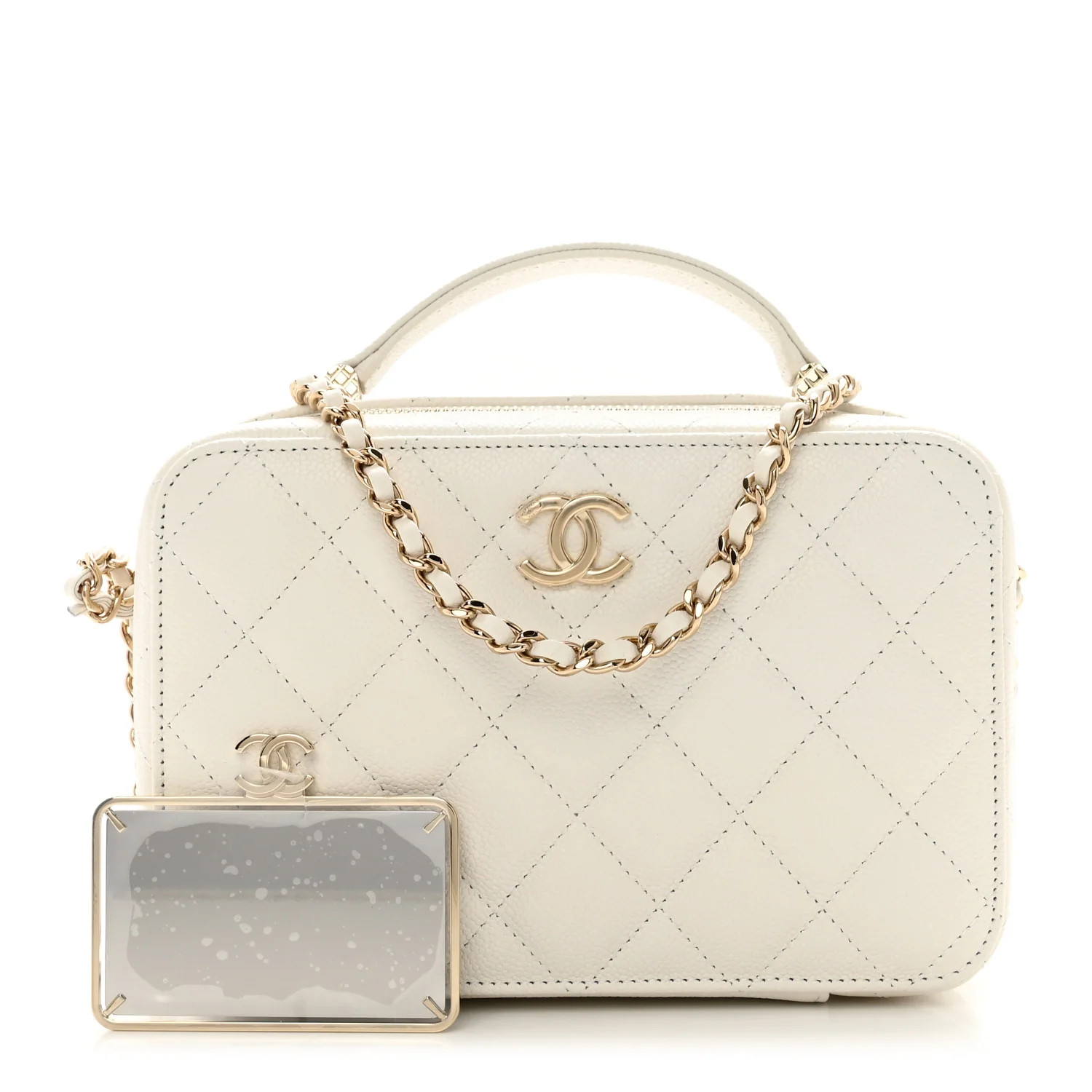 Caviar Quilted Top Handle Vanity Case White | FASHIONPHILE (US)