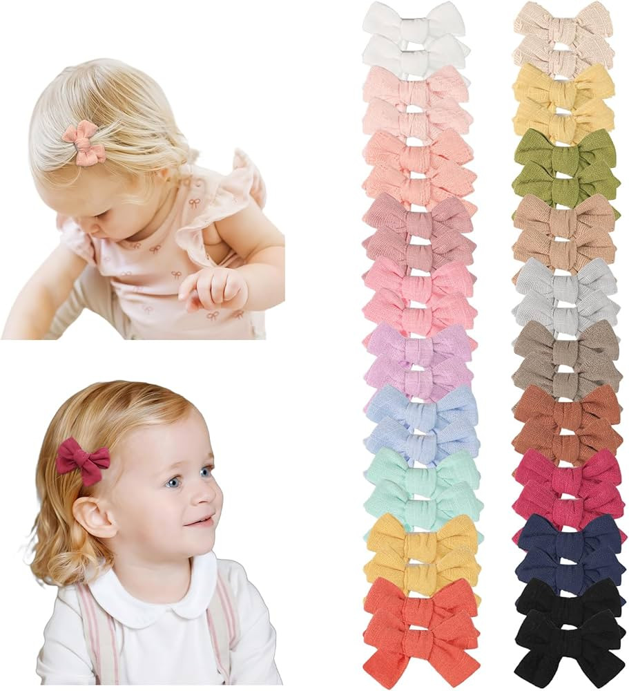 C\u00c9LLOT 40 Pieces 2inch Girls Hair Bows Linen Fabric Bows Alligator Clips Hair Accessories fo... | Amazon (US)