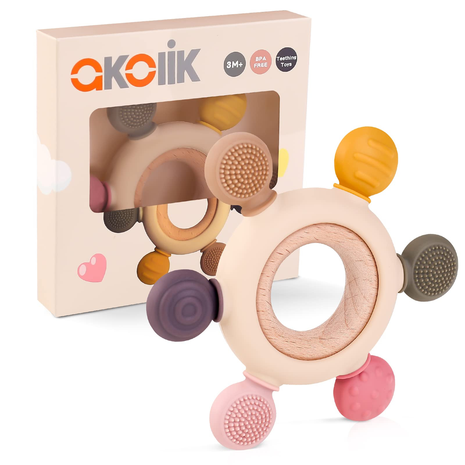 akolik Teething Toys for Babies, Baby Teethers Toy Teething Ring Silicone, Grasping Teething Toy,... | Amazon (CA)