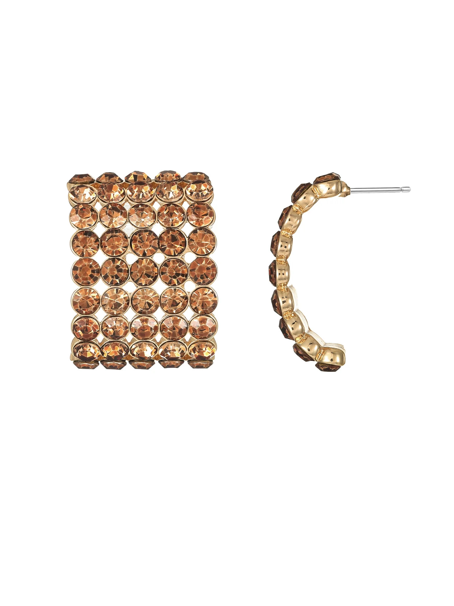 Time and Tru Goldtone Hoop Earring with Rows of Rhinestone, Brown, 1 Pair | Walmart (US)