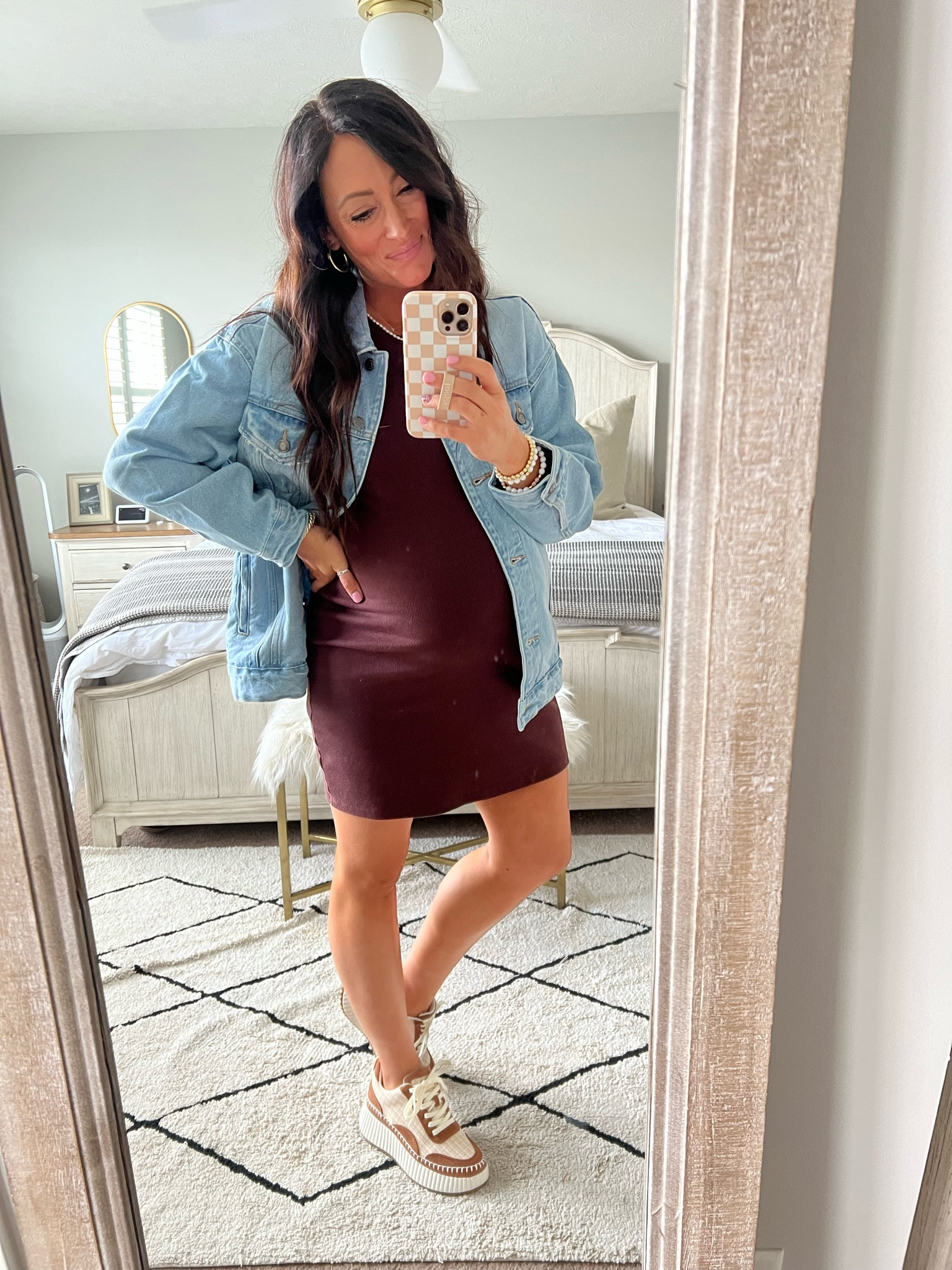 Oversized denim jacket is back in stock! Runs big - wearing an XS here! 
• medium dress
• sneakers true to size 

#LTKfindsunder50 #LTKsalealert #LTKbump