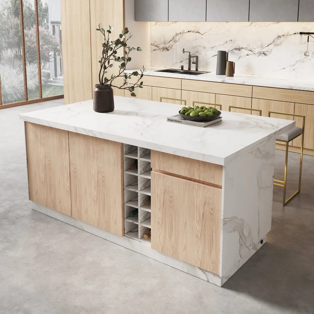 Fosenbauer Kitchen Island with Storage and Seating Space,Island Table with Wine Rack (Without Bar... | Wayfair North America