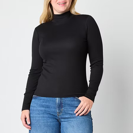 a.n.a Womens Mock Neck Long Sleeve T-Shirt, X-small, Black | JCPenney
