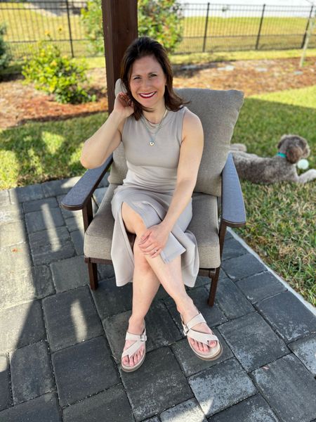 Petite Friendly midi dress for summer weather. Very comfortable and supportive sandals. 

#LTKSummerSales #LTKOver40 #LTKStyleTip
