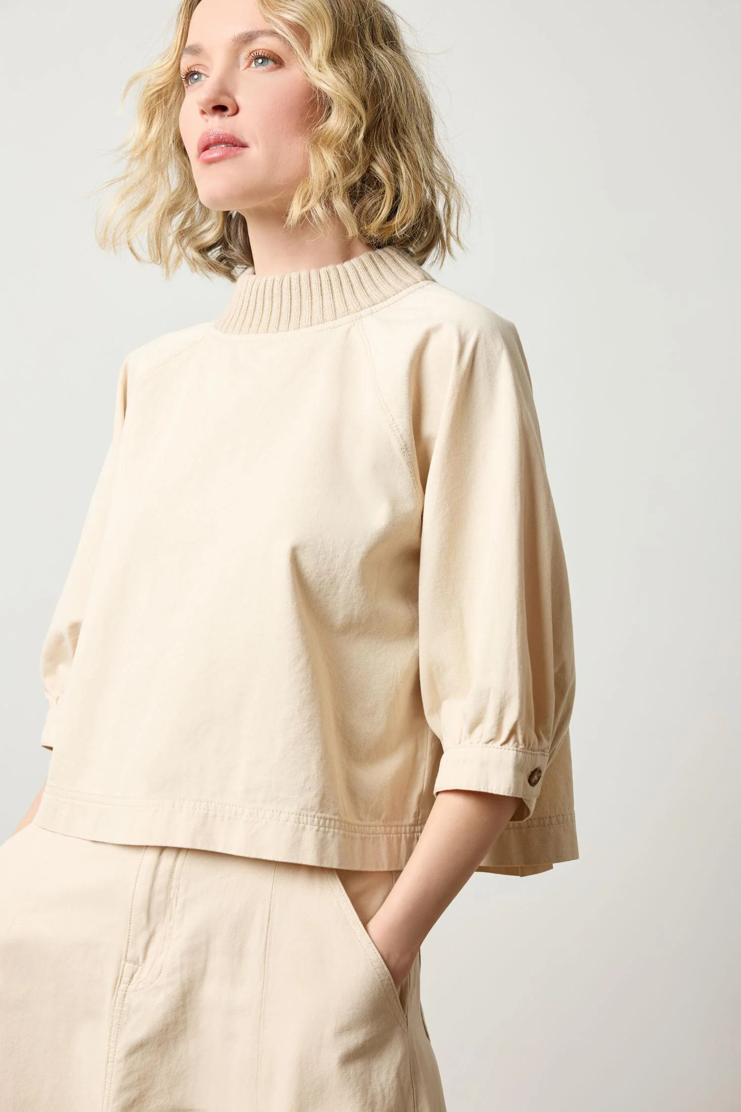 Knit Collar Twill Top | Lilla P