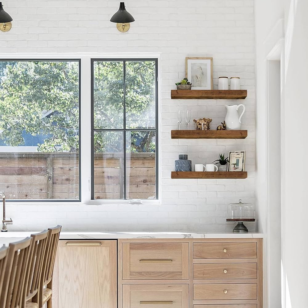 QEEIG Floating Shelves for Wall Bathroom Shelf Bedroom Kitchen Farmhouse Small Book Shelf 16 inch Set of 3, Rustic Brown (015-BN3) | Amazon (US)