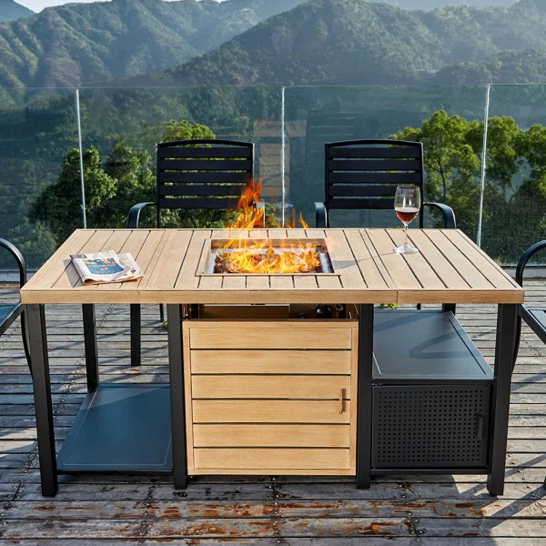 Franciene 26.5'' H x 56'' W Steel Propane Outdoor Fire Pit Table with Lid | Wayfair North America