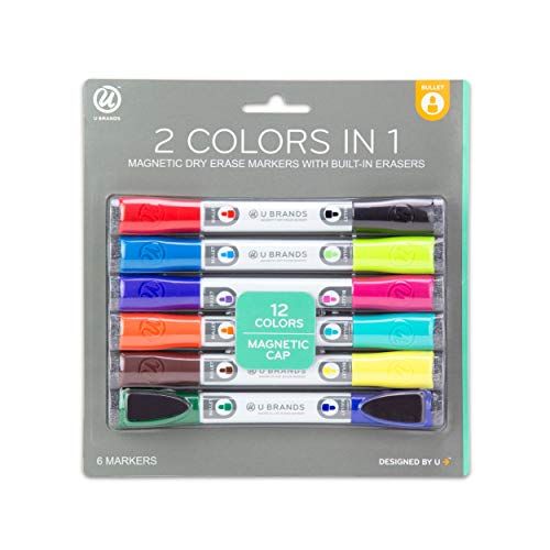 U Brands Low Odor Magnetic Double Ended Dry Erase Markers With Erasers, Bullet Tip, Assorted Colors, | Amazon (US)