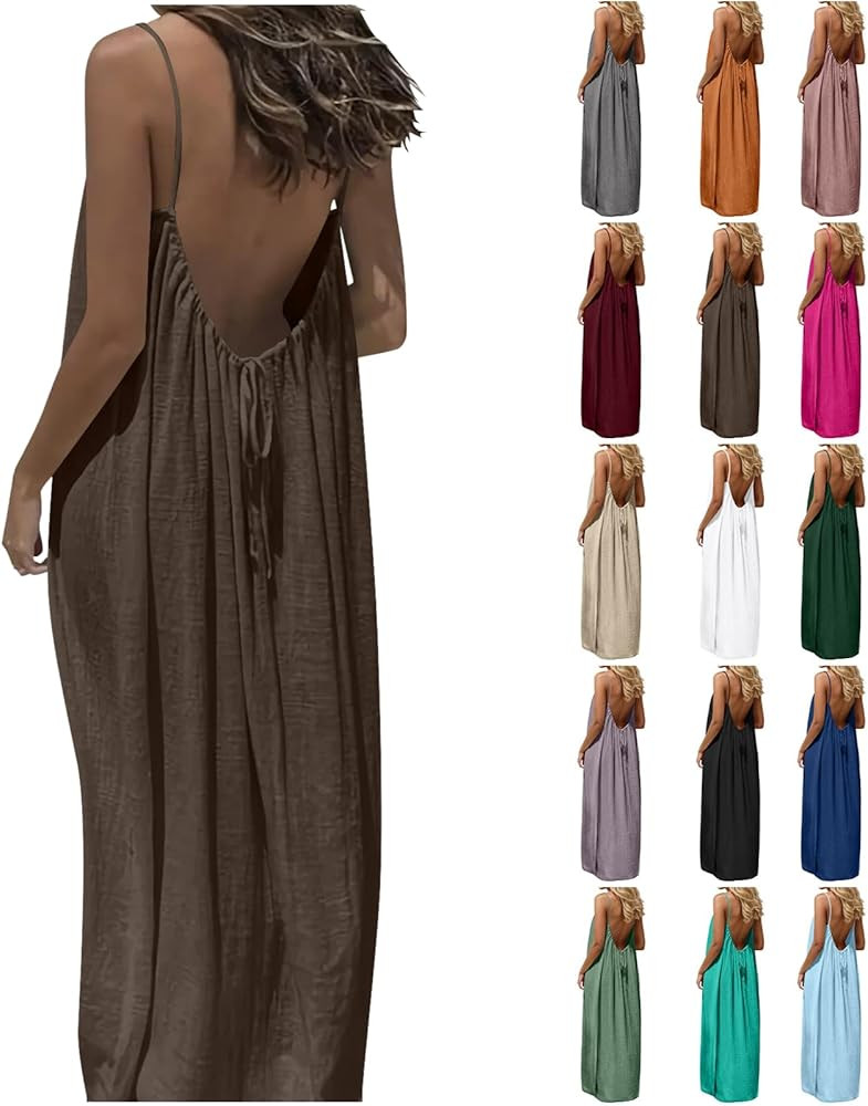 Backless Cami Dresses for Women Cami Lounge Dress Backless Sleeveless House Dress Long Sundress w... | Amazon (US)