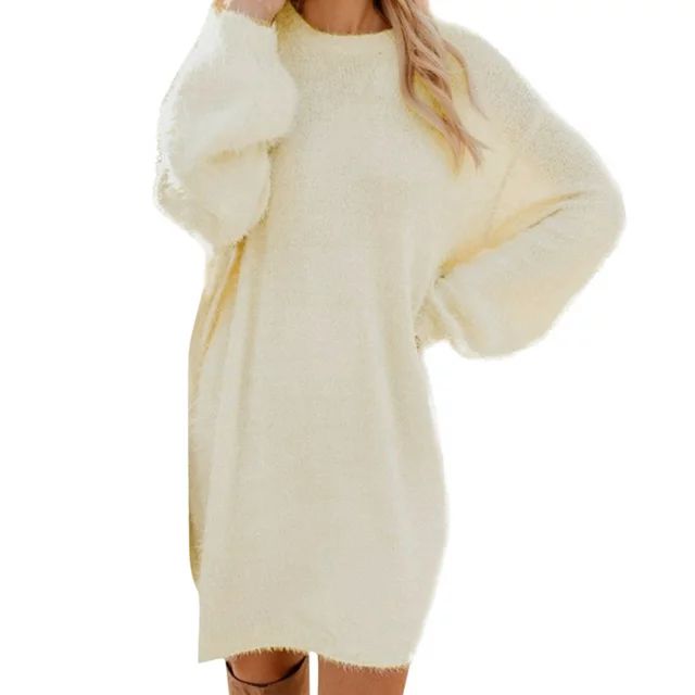 HGWXX7 Women Winter Sweater Knit Turtleneck Warm Long Sleeve Pocket Mini Sweater Dress Plus Size ... | Walmart (US)
