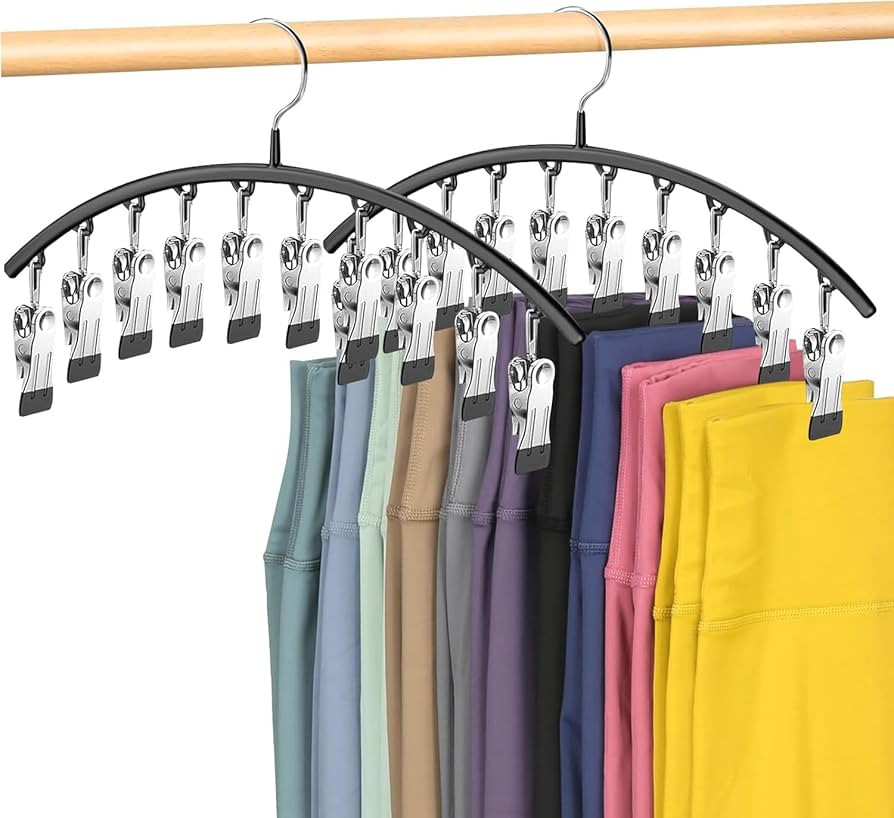 Legging Organizer for Closet,Leggings Hangers for Closet 2 Pack Pants Hangers w/10 Clips, Space S... | Amazon (US)