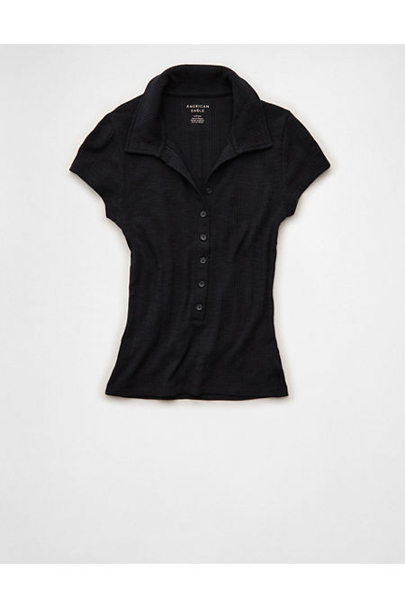 AE Polo T-Shirt Women's True Black XL | American Eagle Outfitters (US & CA)