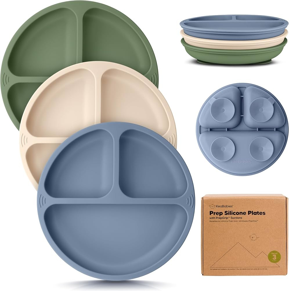 KeaBabies Suction Plates for Baby, Toddler - 3-Pack 100% Silicone Toddler Plates, Divided Baby Pl... | Amazon (US)